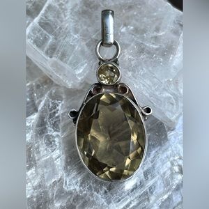 90s imported Yellow stones/glass? Silver pendant/ Sparkly Yellow Sterling Silver